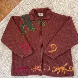 Vintage Wool Knitted Lizard Sweater Zip Up Oversized